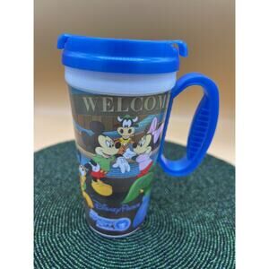 Disney Parks Souvenir Travel Refill Coffee Drink Mug With Lid And Blue Handle
